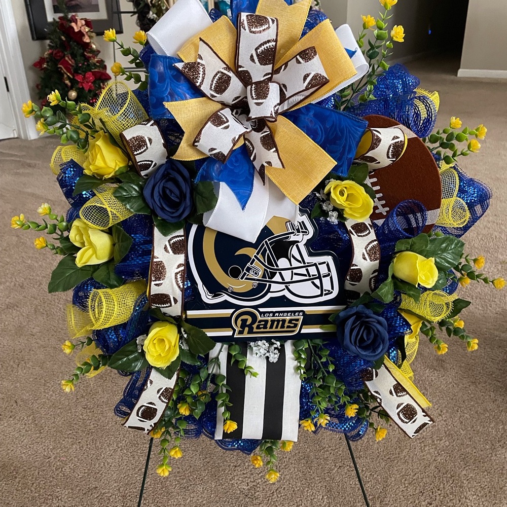 RAMS Football Themed Wreath with Blue and Yellow Accents